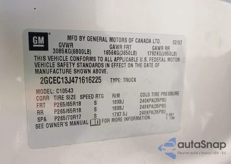 2007 Chevrolet Silverado 1500 Ltz from USA, damaged, VIN 2GCEC13J471616225